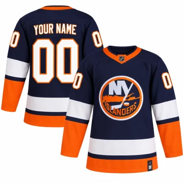 New York Islanders 2020-21 Reverse Retro navy custom jersey, front and back views