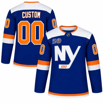 Custom New York Islanders royal 50th Anniversary alternate jersey, front and back