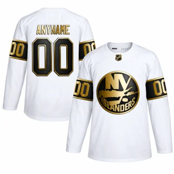 Custom New York Islanders Golden Edition white jersey, front and back