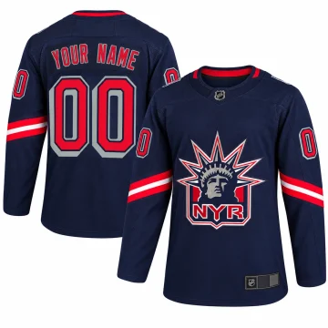 Custom New York Rangers navy Reverse Retro jersey shown front and back