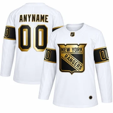 Custom New York Rangers white black and gold jersey shown front and back