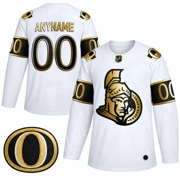 Custom Ottawa Senators Golden Edition white jersey front and back on white background