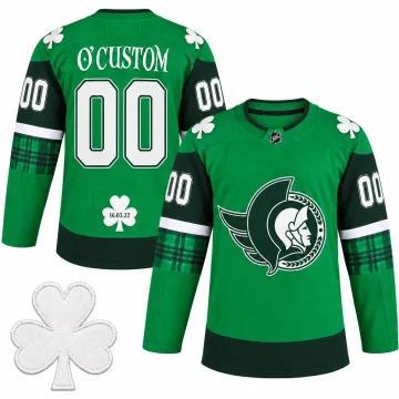 Custom Ottawa Senators 2022 St. Patrick green warm-up jersey front and back on white background