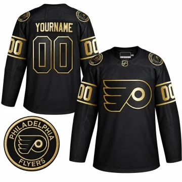 Philadelphia Flyers 2019 Golden Edition black custom hockey jersey front and back with shoulder patch