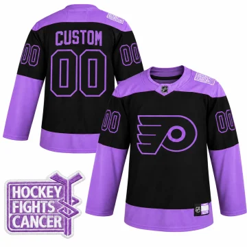 Custom Philadelphia Flyers 2021 Hockey Fights Cancer purple jersey, front and back