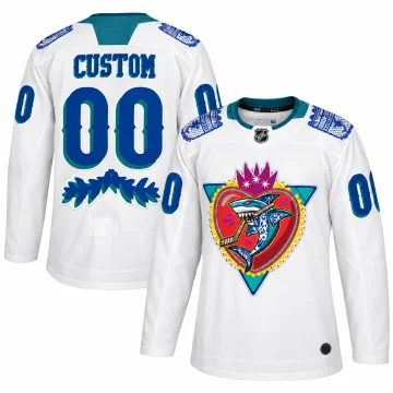 Custom San Jose Sharks Los Tiburones Night white jersey, front and back