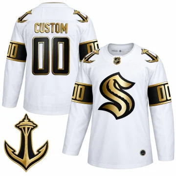 Custom Seattle Kraken white black and gold jersey front and back with anchor patch