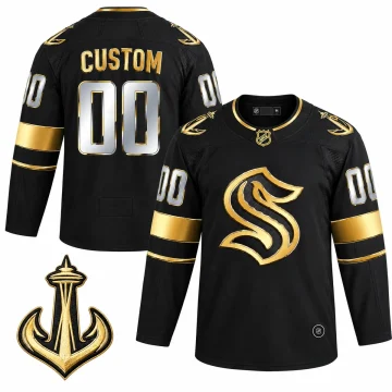 Custom Seattle Kraken black and gold jersey front and back with anchor patch