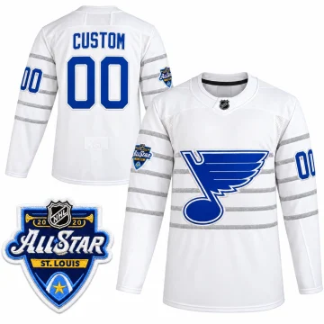 Custom St Louis Blues 2020 All-Star Game white jersey, front and back with authentic St. Louis All-Star patch