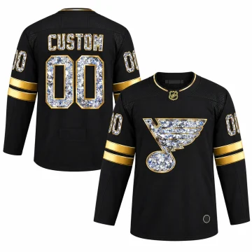Front and back views of the St. Louis Blues Black Diamond Edition custom hockey jersey