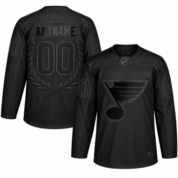 Front and back views of the St. Louis Blues Glory Black Award custom hockey jersey