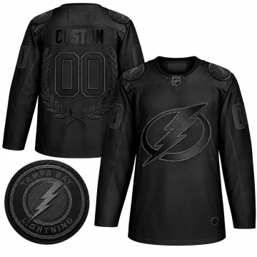 Áo hockey Tampa Bay Lightning Awards Collection Glory Black tùy chỉnh, mặt trước và sau trên nền trắng