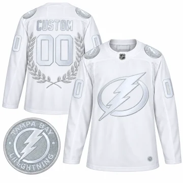 Áo hockey Tampa Bay Lightning Awards Collection Glory White tùy chỉnh, mặt trước và sau trên nền trắng