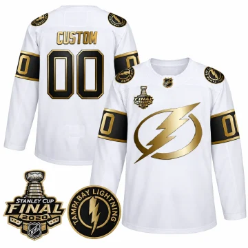 Custom Tampa Bay Lightning 2020 Stanley Cup Final gold limited white jersey, front and back with verified patches