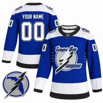 Custom Tampa Bay Lightning 2020-21 Reverse Retro blue jersey, front and back with verified vintage shoulder patch