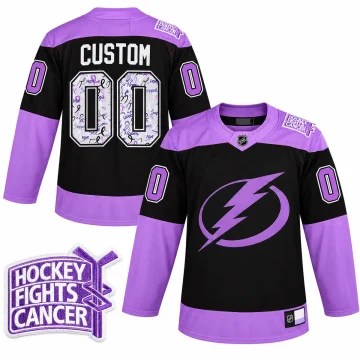 Custom Tampa Bay Lightning 2021 Hockey Fights Cancer Night purple jersey, front and back with verified shoulder patch