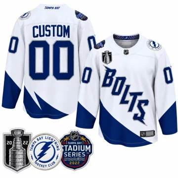 Custom Tampa Bay Lightning 2022 Stadium Series white jersey, front and back with authentic patches