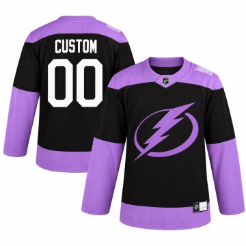 Tampa Bay Lightning Hockey Fights Cancer black and purple CUSTOM 00 jersey front and back