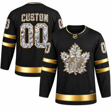 Custom Toronto Maple Leafs black and gold Diamond Edition jersey, front and back, CUSTOM 00