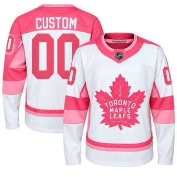 Toronto Maple Leafs Hockey Fights Cancer-inspired white and pink custom jersey, front and back, CUSTOM 00