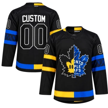 Custom Toronto Maple Leafs split-edition black Drew House 2022 hockey jersey, front and back views