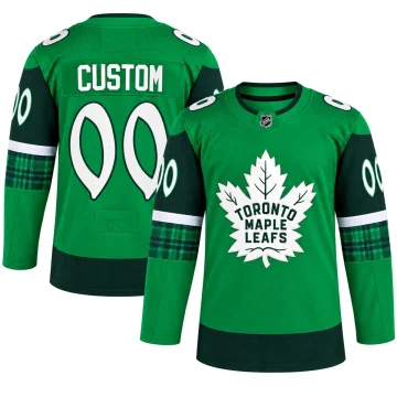 Custom Toronto Maple Leafs St Patrick green 2022 warm-up hockey jersey, front and back views