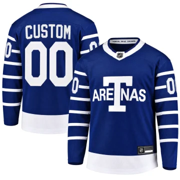 Toronto Arenas Team Classics blue and white custom hockey jersey, front and back
