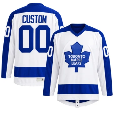 Toronto Maple Leafs Team Classics white and blue custom hockey jersey, front and back