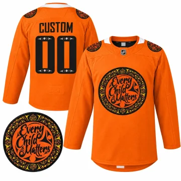 Vancouver Canucks orange Every Child Matters custom warm-up jersey, front and back, CUSTOM 00 with shoulder patch