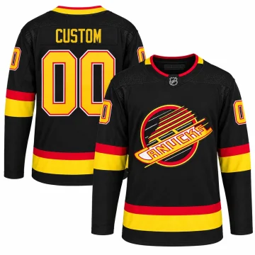 Custom Vancouver Canucks black Retro Flying Skate jersey, complete front and back on white background