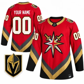 Vegas Golden Knights 2020-21 Reverse Retro red jersey, newly reconstructed front and back with helmet shoulder patch