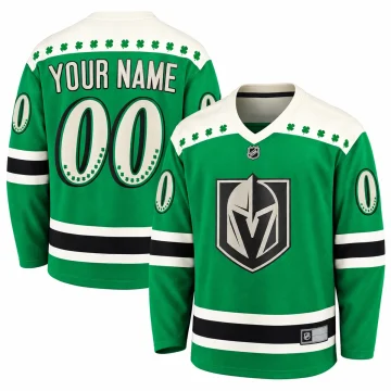 Vegas Golden Knights 2021 St Patrick's Day green jersey, newly reconstructed front and back