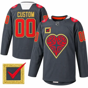 Custom Vegas Golden Knights 2022 Donor Awareness charcoal jersey, front and back, CUSTOM 00, with donor check patch