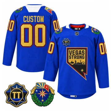 Custom Vegas Golden Knights Nevada Day 2022 blue jersey, front and back, with verified Truong Thai and shoulder patch details