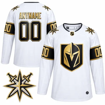 Custom Vegas Golden Knights Golden Edition white jersey, front and back, with verified shoulder crest
