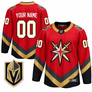 Custom Vegas Golden Knights 2020-21 red Reverse Retro jersey, front and back, with verified shoulder crest