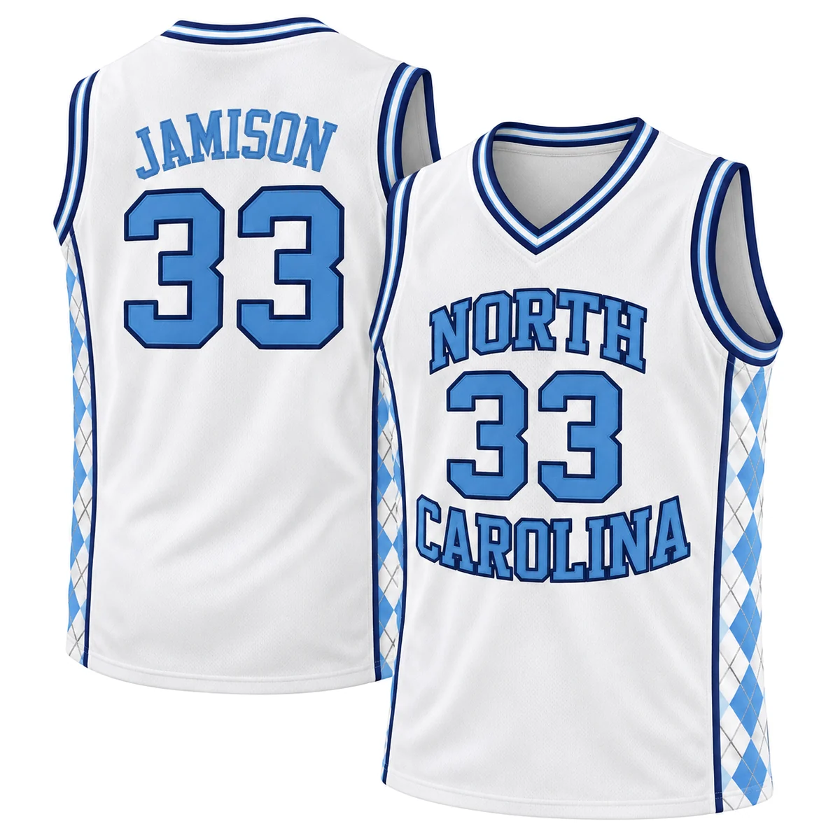 Heretro-Dropbox-DBX-001-125402-Main-20261020T050424-95230e Antawn Jamison number 33 North Carolina white basketball jersey front and back with blue argyle sides
