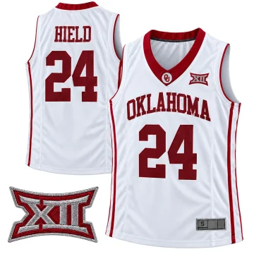 Buddy Hield Oklahoma Sooners number 24 white basketball jersey front and back with crimson lettering and XII detail