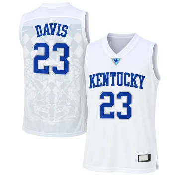 Anthony Davis Kentucky number 23 white basketball jersey front and tonal patterned back with blue lettering