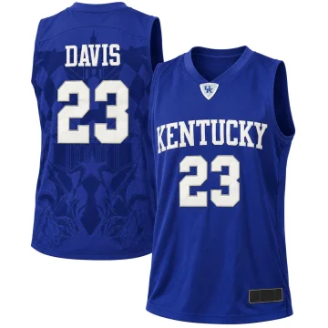 Anthony Davis Kentucky number 23 royal blue basketball jersey front and patterned back with UK neckline badge
