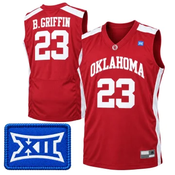 Blake Griffin Oklahoma Sooners number 23 red basketball jersey front and back with white panels and XII detail