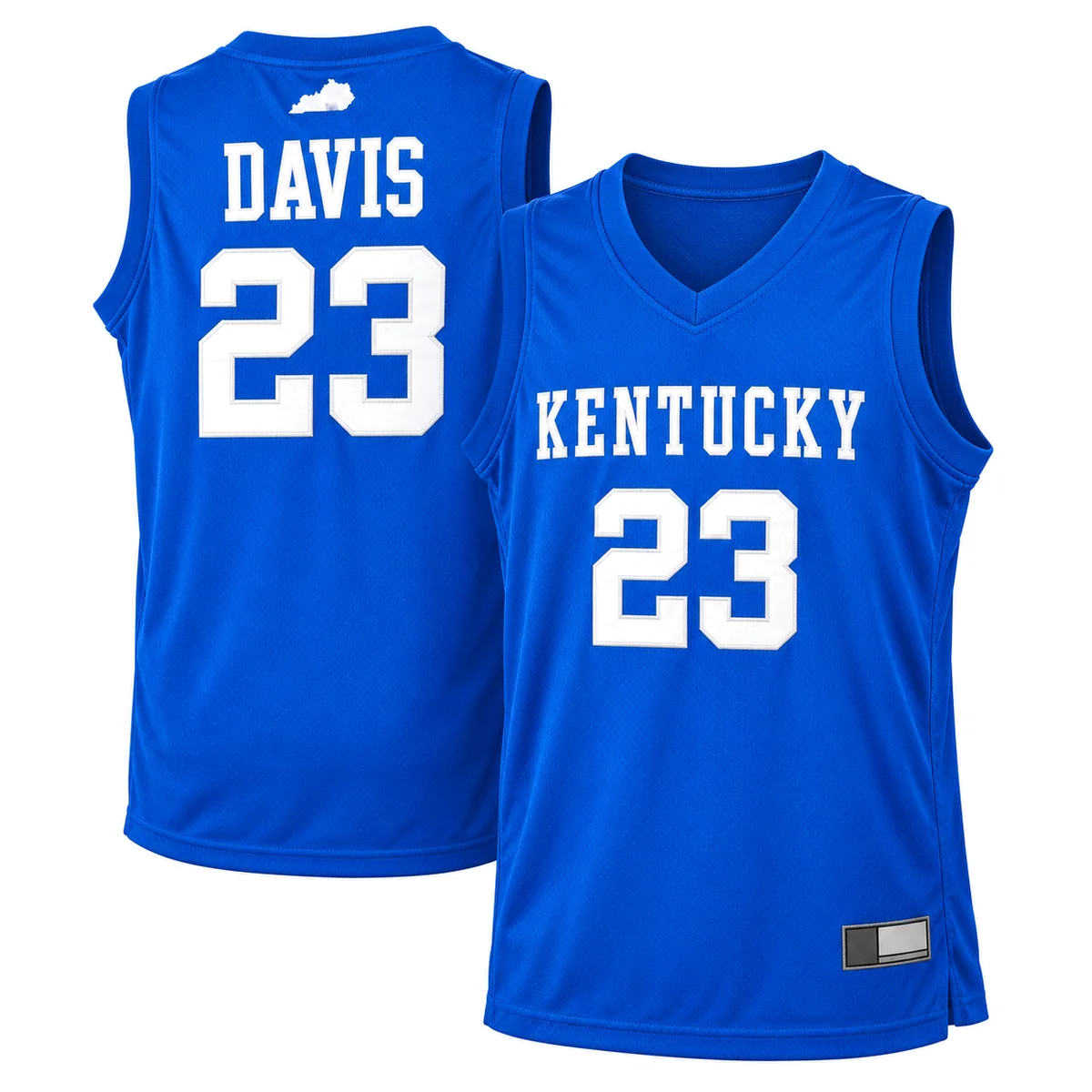 Heretro-Dropbox-DBX-001-88605-Main-20261020T050424-95230e Anthony Davis number 23 Kentucky Wildcats royal blue V-neck basketball jersey front and back