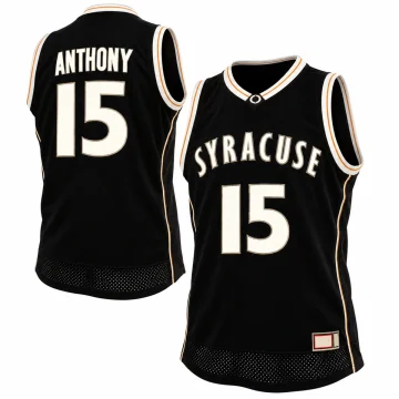 Carmelo Anthony Syracuse number 15 black basketball jersey front and back with white lettering and white orange trim
