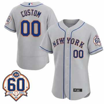 New York Mets 60th Anniversary road gray custom baseball jersey front and back