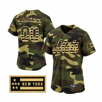 Custom New York Mets camouflage Armed Forces jersey with YOURNAME 00, front and back views