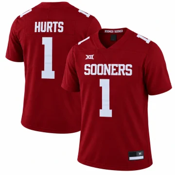 Jalen Hurts Oklahoma Sooners number 1 crimson football jersey front and back