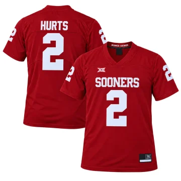 Jalen Hurts Oklahoma Sooners number 2 crimson football jersey front and back