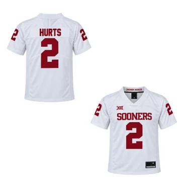 Jalen Hurts Oklahoma Sooners number 2 white football jersey front and back