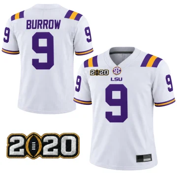 Joe Burrow LSU Tigers number 9 white 2020 championship football jersey front and back