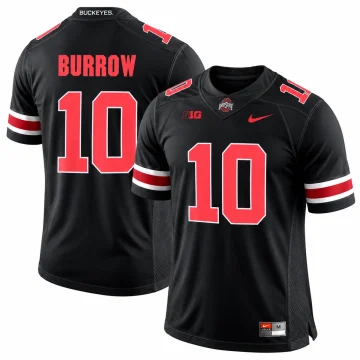 Joe Burrow Ohio State Buckeyes number 10 Blackout jersey in black and red, front and back